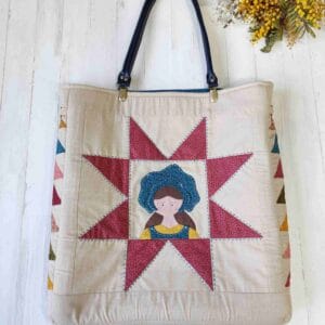 kit de patchwork para confeccionar tote con aplicaciones de amish, estrellas y vuelo de la oca con telas pre-impresas